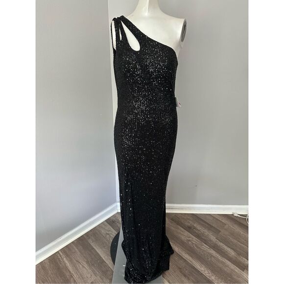 MAC DUGGAL SEQUINED STRAPPY ONE SHOULDER COLUMN GOWN - Picture 5 of 11